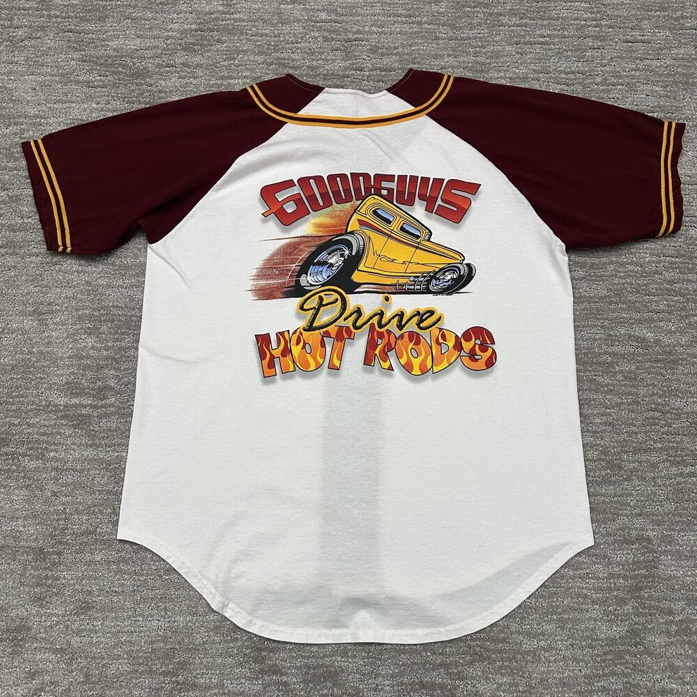 VTG Badger Sport Shirt Mens L White Burgundy Goodguys Hot Rod Baseball Jersey - Picture 7 of 13